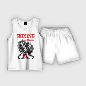 Детская пижама с шортами хлопок с принтом Boxing is my therapy в Курске,  |  | boxing | mike tyson | my therapy | бокс | майк тайсон