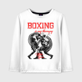 Детский лонгслив хлопок с принтом Boxing is my therapy в Курске, 100% хлопок | круглый вырез горловины, полуприлегающий силуэт, длина до линии бедер | boxing | mike tyson | my therapy | бокс | майк тайсон