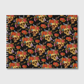 Альбом для рисования с принтом Skulls and Roses в Курске, 100% бумага
 | матовая бумага, плотность 200 мг. | Тематика изображения на принте: flowers | halloween | rose | skull | tattoo | жуки | насекомые | роза | тату | татуировка | хеллоуин | хэллоуин | цветок | цветы | череп