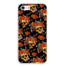 Чехол для iPhone 5/5S матовый с принтом Skulls and Roses в Курске, Силикон | Область печати: задняя сторона чехла, без боковых панелей | flowers | halloween | rose | skull | tattoo | жуки | насекомые | роза | тату | татуировка | хеллоуин | хэллоуин | цветок | цветы | череп