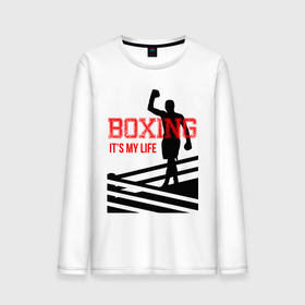 Мужской лонгслив хлопок с принтом Boxing its my life (двухсторонняя) в Курске, 100% хлопок |  | boxing | бокс