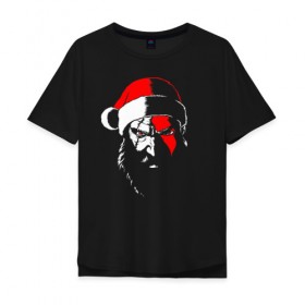 Мужская футболка хлопок Oversize с принтом Santa Kratos в Курске, 100% хлопок | свободный крой, круглый ворот, “спинка” длиннее передней части | Тематика изображения на принте: 20 | 2020 | christmas | claus | god | kratos | merry | new | of | santa | war | year | бог | войны | год | дед | клаус | кратос | мороз | новый | новый год | праздник | рождество | санта | хипстер