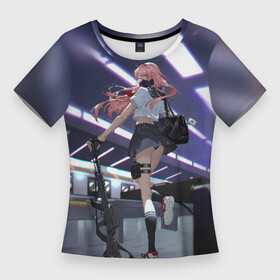 Женская футболка 3D Slim с принтом ноль два бежит в Курске,  |  | 02 | anime | darling in the franxx | hiro | manga | zero two | аниме | ахегао | любимый во франксе | манга | милый во франксе | ноль два | хиро