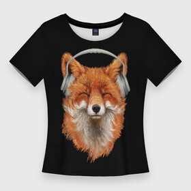 Женская футболка 3D Slim с принтом Лиса в наушниках в Курске,  |  | 20 | 2020 | 2k20 | 2к20 | animal | animals | forest | fox | headphones | music | new year | redhead | smile | животное | животные | зима | лес | лис | лиса | лисица | музыка | наушники | новый год | рыжая | смайл | улыбка | фыр