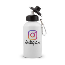 Бутылка спортивная с принтом Instagram в Курске, металл | емкость — 500 мл, в комплекте две пластиковые крышки и карабин для крепления | application | instagram | инстаграм | приложение