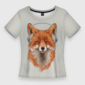 Женская футболка 3D Slim с принтом Лиса в наушниках в Курске,  |  | 20 | 2020 | 2k20 | 2к20 | animal | animals | forest | fox | headphones | music | new year | redhead | smile | животное | животные | зима | лес | лис | лиса | лисица | музыка | наушники | новый год | рыжая | смайл | улыбка | фыр