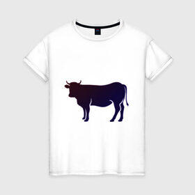 Женская футболка хлопок с принтом Корова(темно-синий неон) в Курске, 100% хлопок | прямой крой, круглый вырез горловины, длина до линии бедер, слегка спущенное плечо | animals | neon | животные | звери | корова | коровка | коровы | неон | прикольная картинка