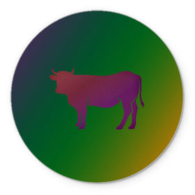 Коврик для мышки круглый с принтом Корова(трехцветный градиент) в Курске, резина и полиэстер | круглая форма, изображение наносится на всю лицевую часть | animals | животные | звери | корова | коровка | коровы | мягкий цвет | прикольная картинка | простая картинка