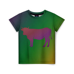 Детская футболка 3D с принтом Корова(трехцветный градиент) в Курске, 100% гипоаллергенный полиэфир | прямой крой, круглый вырез горловины, длина до линии бедер, чуть спущенное плечо, ткань немного тянется | animals | животные | звери | корова | коровка | коровы | мягкий цвет | прикольная картинка | простая картинка