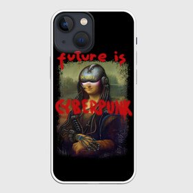 Чехол для iPhone 13 mini с принтом Cyberpunk Mona Lisa в Курске,  |  | 2077 | cyberpunk | cyberpunk 2077 | game | keanu reeves | lisa | mona | samurai | игра | искуство | картина | киану ривз | кибер | киберпанк | киборг | лиза | мона | робот | самураи
