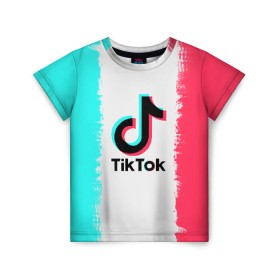 Детская футболка 3D с принтом TIKTOK в Курске, 100% гипоаллергенный полиэфир | прямой крой, круглый вырез горловины, длина до линии бедер, чуть спущенное плечо, ткань немного тянется | tik | tik tok | tiktok | tok | тик | тик ток | тикток | ток