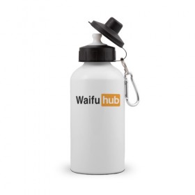 Бутылка спортивная с принтом WaifuHub в Курске, металл | емкость — 500 мл, в комплекте две пластиковые крышки и карабин для крепления | Тематика изображения на принте: 