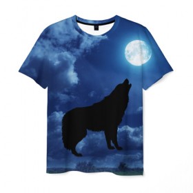 Мужская футболка 3D с принтом WOLF в Курске, 100% полиэфир | прямой крой, круглый вырез горловины, длина до линии бедер | wolf | волк | луна | ночь