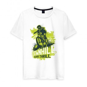 Мужская футболка хлопок с принтом Downhill в Курске, 100% хлопок | прямой крой, круглый вырез горловины, длина до линии бедер, слегка спущенное плечо. | Тематика изображения на принте: downhill | велосипед | велосипедист | велоспорт | скоростной спуск | экстрим