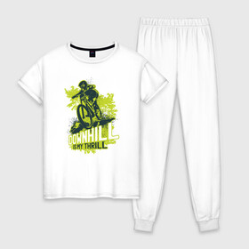 Женская пижама хлопок с принтом Downhill в Курске, 100% хлопок | брюки и футболка прямого кроя, без карманов, на брюках мягкая резинка на поясе и по низу штанин | downhill | велосипед | велосипедист | велоспорт | скоростной спуск | экстрим