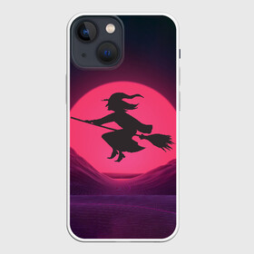 Чехол для iPhone 13 mini с принтом The Witch(Happy Halloween) в Курске,  |  | halloween | halloweenparty | witch | в подарок | ведьма | ведьмочка | вечеринка | детский дизайн | детский рисунок | для подарка | закат солнца | мягкие цвета | пати | хэллоуин