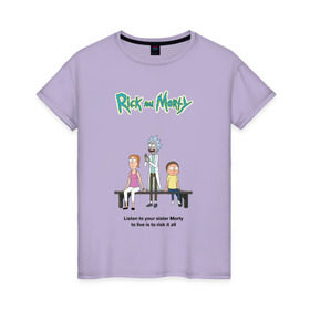 Женская футболка хлопок с принтом Rick and Morty в Курске, 100% хлопок | прямой крой, круглый вырез горловины, длина до линии бедер, слегка спущенное плечо | morty | rick | rick and morty | summer | t shirt | vdosadir