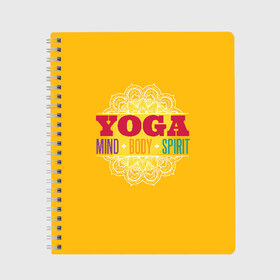Тетрадь с принтом Йога в Курске, 100% бумага | 48 листов, плотность листов — 60 г/м2, плотность картонной обложки — 250 г/м2. Листы скреплены сбоку удобной пружинной спиралью. Уголки страниц и обложки скругленные. Цвет линий — светло-серый
 | fitness | yoga | йога | медитация | фитнес