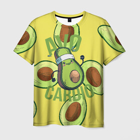 Мужская футболка 3D с принтом Аво Кардио в Курске, 100% полиэфир | прямой крой, круглый вырез горловины, длина до линии бедер | avocado | cardio | fit | fitness | авокадо | авокардио | бег | кардио | спорт | спортсмен | фитнес