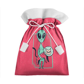 Подарочный 3D мешок с принтом Пришелец с Котом в Курске, 100% полиэстер | Размер: 29*39 см | alien | cat | kitten | kitty | ufo | инопланетяне | инопланетянин | кот | котик | кошка | нло | пришелец | пришельцы