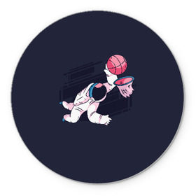 Коврик для мышки круглый с принтом Космонавт Баскетболист в Курске, резина и полиэстер | круглая форма, изображение наносится на всю лицевую часть | astronaut | basket | basketball | cosmonaut | nasa | астронавт | баскетбол | баскетболист | баскетбольный мяч | в космосе | космонавт | космос | мяч