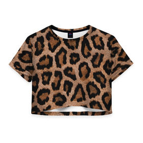 Женская футболка Cropp-top с принтом Леопардовая расцветка в Курске, 100% полиэстер | круглая горловина, длина футболки до линии талии, рукава с отворотами | леопард | леопардовая | леопардовые | леопардовый | леопарды | пятнистые | пятнистый | пятнистым | расцветка