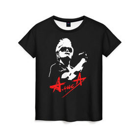 Женская футболка 3D с принтом АлисА в Курске, 100% полиэфир ( синтетическое хлопкоподобное полотно) | прямой крой, круглый вырез горловины, длина до линии бедер | alisa | rock | ussr | алиса | алиса группа | константин кинчев | рок | ссср