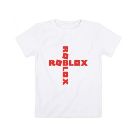 Детская футболка хлопок с принтом ROBLOX в Курске, 100% хлопок | круглый вырез горловины, полуприлегающий силуэт, длина до линии бедер | Тематика изображения на принте: roblox | roblox simulator. | код роблокс | роблокс | роблокс симулятор