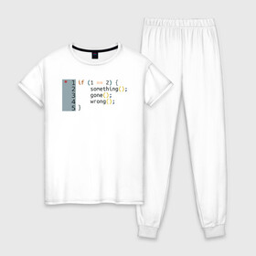 Женская пижама хлопок с принтом if 1 == 2 в Курске, 100% хлопок | брюки и футболка прямого кроя, без карманов, на брюках мягкая резинка на поясе и по низу штанин | it | php | айтишник | код | кодер | ошибка | програма | програмист | программа | программист | разработка | разработчик | сайт | сайты | си | си плюсплюс | си шарп | технарь | условие | явапхп | яваскрипт