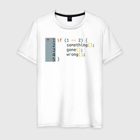 Мужская футболка хлопок с принтом if 1 == 2 в Курске, 100% хлопок | прямой крой, круглый вырез горловины, длина до линии бедер, слегка спущенное плечо. | it | php | айтишник | код | кодер | ошибка | програма | програмист | программа | программист | разработка | разработчик | сайт | сайты | си | си плюсплюс | си шарп | технарь | условие | явапхп | яваскрипт