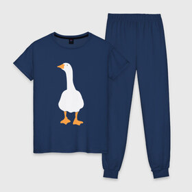 Женская пижама хлопок с принтом ЗЛОЙ ГУСЬ! в Курске, 100% хлопок | брюки и футболка прямого кроя, без карманов, на брюках мягкая резинка на поясе и по низу штанин | goose | untitled goose | гусь | злой гусь