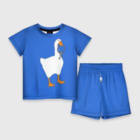 Детский костюм с шортами 3D с принтом Untitled Goose Game в Курске,  |  | epic store | ugg | untitled goose game | гусь | игра без названия | игра про гуся | неназванная игра про гуся
