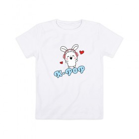 Детская футболка хлопок с принтом K-Pop Cute Kawaii Bunny в Курске, 100% хлопок | круглый вырез горловины, полуприлегающий силуэт, длина до линии бедер | bts | k pop | korean | music | pop | twice | txt | зая | заяц | корейский | корея | кролик | лапочка | милый | мимими | музыка | поп