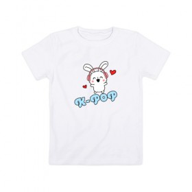 Детская футболка хлопок с принтом K-Pop Cute Kawaii Bunny в Курске, 100% хлопок | круглый вырез горловины, полуприлегающий силуэт, длина до линии бедер | Тематика изображения на принте: bts | k pop | korean | music | pop | twice | txt | зая | заяц | корейский | корея | кролик | лапочка | милый | мимими | музыка | поп