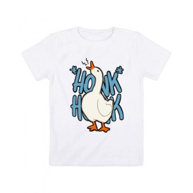 Детская футболка хлопок с принтом КРЯ-КРЯ в Курске, 100% хлопок | круглый вырез горловины, полуприлегающий силуэт, длина до линии бедер | meme | untitled goose game | злой гусь | мем | птица