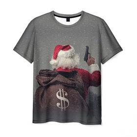 Мужская футболка 3D с принтом Very Bad Santa в Курске, 100% полиэфир | прямой крой, круглый вырез горловины, длина до линии бедер | Тематика изображения на принте: 
