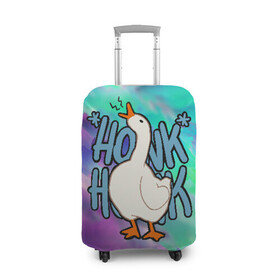 Чехол для чемодана 3D с принтом HONK HONK в Курске, 86% полиэфир, 14% спандекс | двустороннее нанесение принта, прорези для ручек и колес | meme | untitled goose game | злой гусь | мем | птица