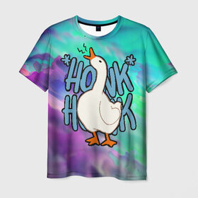 Мужская футболка 3D с принтом HONK HONK в Курске, 100% полиэфир | прямой крой, круглый вырез горловины, длина до линии бедер | Тематика изображения на принте: meme | untitled goose game | злой гусь | мем | птица