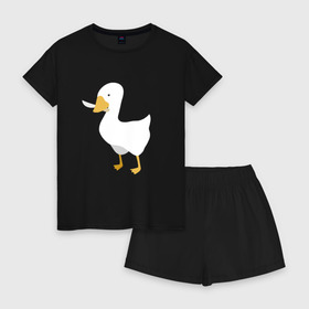 Женская пижама с шортиками хлопок с принтом untitled goose в Курске, 100% хлопок | футболка прямого кроя, шорты свободные с широкой мягкой резинкой | game | goose | untitled | videogame | видеоигры | гусь | игры | мем