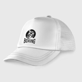 Детская кепка тракер с принтом Boxing (двухсторонняя) в Курске, Козырек - 100% хлопок. Кепка - 100% полиэстер, Задняя часть - сетка | универсальный размер, пластиковая застёжка | boxer | boxing | fight | mma | бокс | боксер | тайский бокс