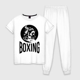 Женская пижама хлопок с принтом Boxing (двухсторонняя) в Курске, 100% хлопок | брюки и футболка прямого кроя, без карманов, на брюках мягкая резинка на поясе и по низу штанин | boxer | boxing | fight | mma | бокс | боксер | тайский бокс