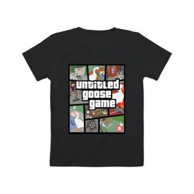 Детская футболка хлопок с принтом untitled goose + GTA в Курске, 100% хлопок | круглый вырез горловины, полуприлегающий силуэт, длина до линии бедер | game | goose | gta | untitled | videogame | видеоигры | гта | гусь | игры | мем