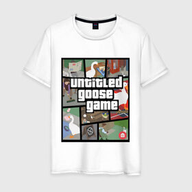 Мужская футболка хлопок с принтом untitled goose + GTA в Курске, 100% хлопок | прямой крой, круглый вырез горловины, длина до линии бедер, слегка спущенное плечо. | game | goose | gta | untitled | videogame | видеоигры | гта | гусь | игры | мем