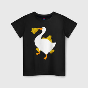 Детская футболка хлопок с принтом ЗЛОЙ ГУСТЬ С КОЛОКОЛЬЧИКОМ в Курске, 100% хлопок | круглый вырез горловины, полуприлегающий силуэт, длина до линии бедер | meme | untitled goose game | злой гусь | мем | птица
