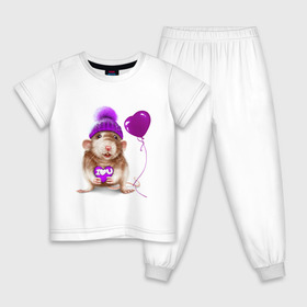 Детская пижама хлопок с принтом Крыска с шариком в Курске, 100% хлопок |  брюки и футболка прямого кроя, без карманов, на брюках мягкая резинка на поясе и по низу штанин
 | heart | lovely | крыса | крыска | любовь | мими | романтика | сердечки | сердце | шарик
