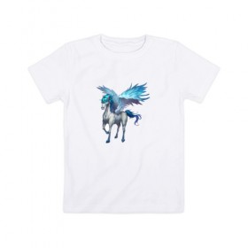 Детская футболка хлопок с принтом Пегас в Курске, 100% хлопок | круглый вырез горловины, полуприлегающий силуэт, длина до линии бедер | крылья | лошадь | пегас | рисунок | существо