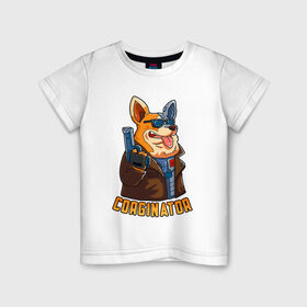 Детская футболка хлопок с принтом Corginator в Курске, 100% хлопок | круглый вырез горловины, полуприлегающий силуэт, длина до линии бедер | вельш корги | корги | мульт | пародия | пес | с пистолетом | собака | терминатор | юмор