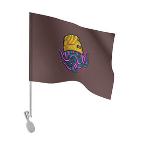 Флаг для автомобиля с принтом Octopus(Lil Peep, GBC) в Курске, 100% полиэстер | Размер: 30*21 см | gbc | lil | peep | rap | rock | бордовый | желтый | зеленый | исполнитель | картинка | надпись на спине | осьминог | редактируемый дизайн | рок | рэп | рэпер | сочный цвет | фиолетовый