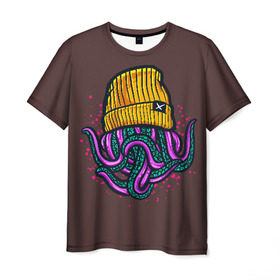 Мужская футболка 3D с принтом Octopus(Lil Peep, GBC) в Курске, 100% полиэфир | прямой крой, круглый вырез горловины, длина до линии бедер | gbc | lil | peep | rap | rock | бордовый | желтый | зеленый | исполнитель | картинка | надпись на спине | осьминог | редактируемый дизайн | рок | рэп | рэпер | сочный цвет | фиолетовый
