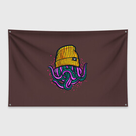 Флаг-баннер с принтом Octopus(Lil Peep GBC) в Курске, 100% полиэстер | размер 67 х 109 см, плотность ткани — 95 г/м2; по краям флага есть четыре люверса для крепления | gbc | lil | peep | rap | rock | бордовый | желтый | зеленый | исполнитель | картинка | надпись на спине | осьминог | редактируемый дизайн | рок | рэп | рэпер | сочный цвет | фиолетовый